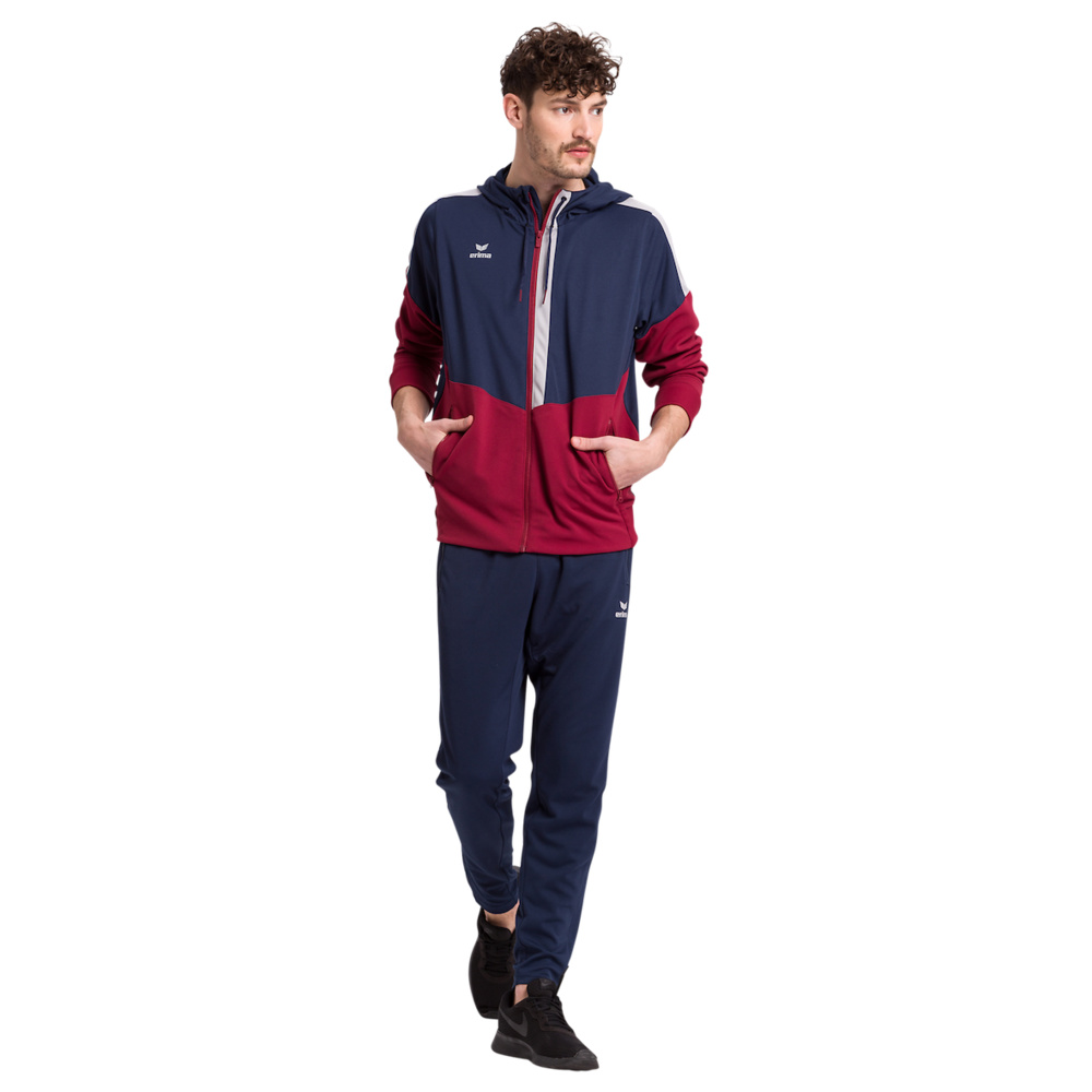 ERIMA SQUAD TRAINING JACKET WITH HOOD, NAVY-BORDEAUX-SILVER KIDS. 