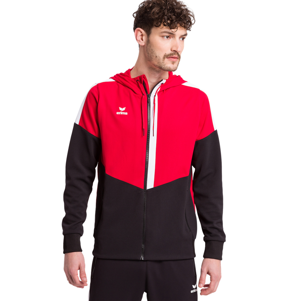 ERIMA SQUAD TRAINING JACKET WITH HOOD, RED-BLACK-WHITE KIDS. 