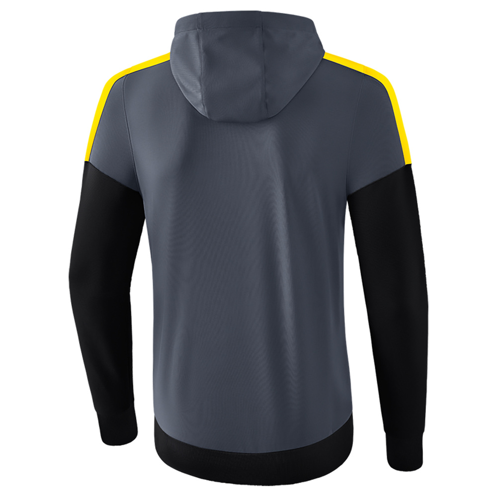 ERIMA SQUAD TRAINING JACKET WITH HOOD, SLATE GREY-BLACK-YELLOW KIDS 