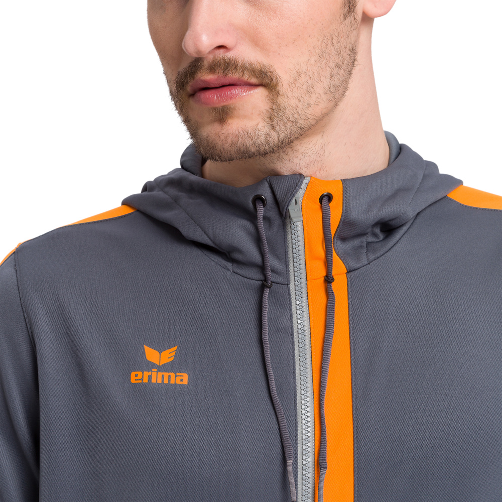 ERIMA SQUAD TRAINING JACKET WITH HOOD, SLATE GREY-BLACK-YELLOW KIDS 