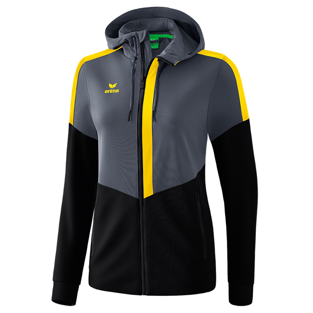 ERIMA SQUAD TRAINING JACKET WITH HOOD, SLATE GREY-BLACK-YELLOW WOMEN. 