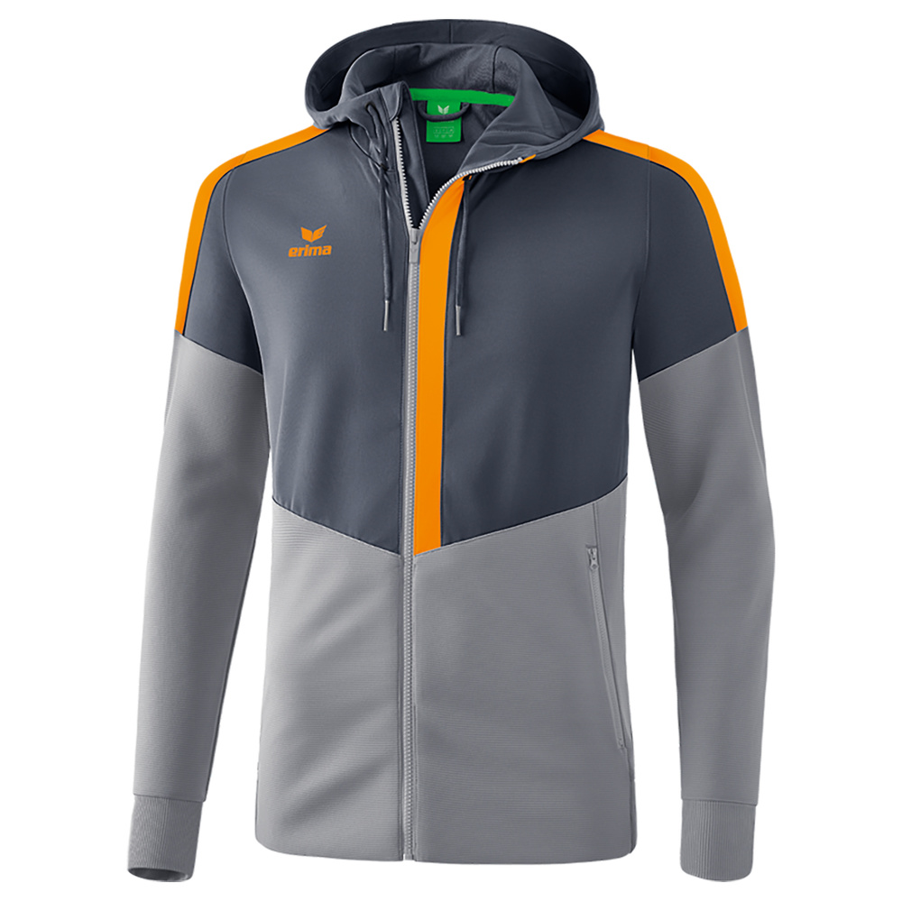 ERIMA SQUAD TRAINING JACKET WITH HOOD, SLATE GREY-GREY-ORANGE KIDS. 