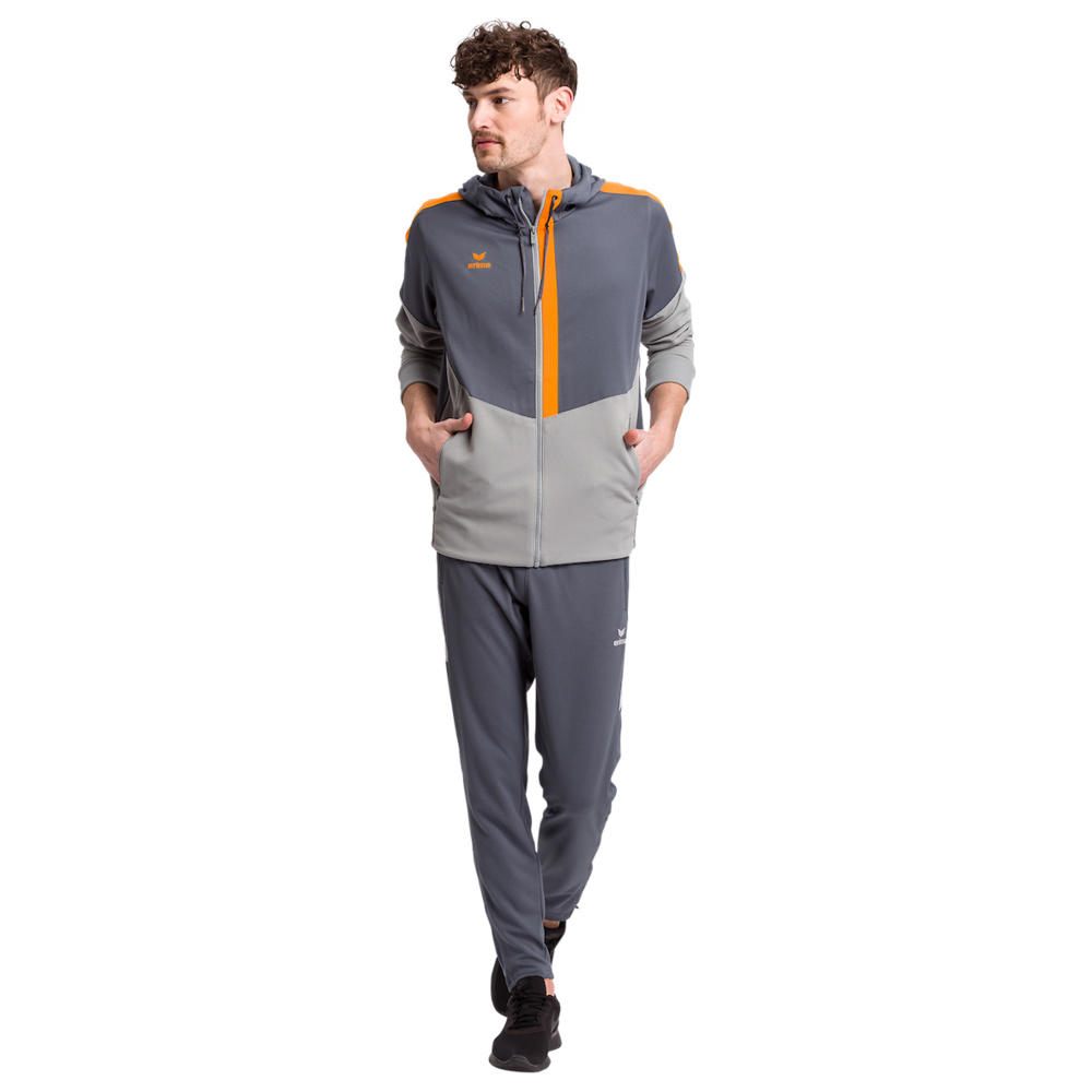 ERIMA SQUAD TRAINING JACKET WITH HOOD, SLATE GREY-GREY-ORANGE KIDS. 