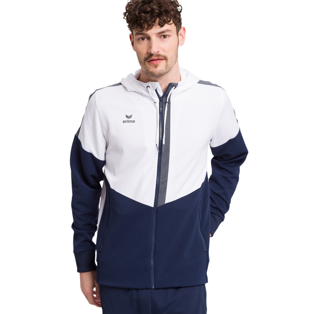 ERIMA SQUAD TRAINING JACKET WITH HOOD, WHITE-NAVY-SLATE GREY KIDS. 