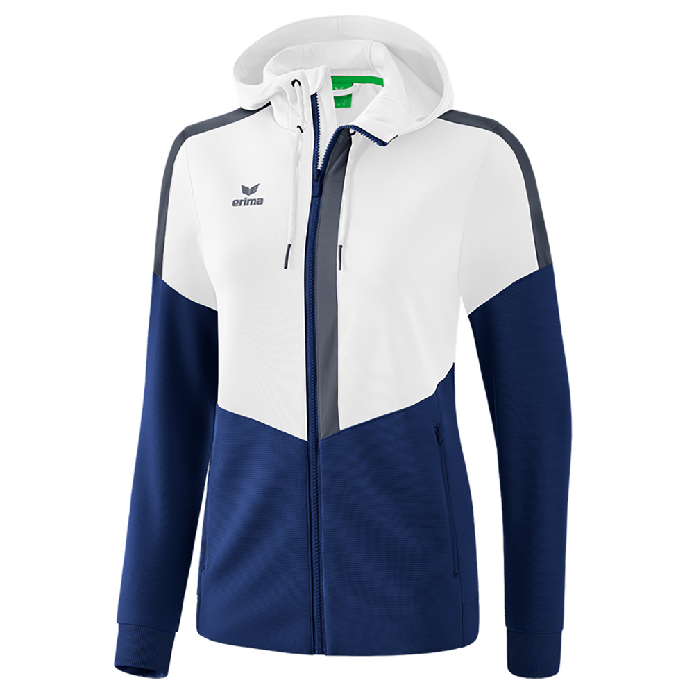 ERIMA SQUAD TRAINING JACKET WITH HOOD, WHITE-NAVY-SLATE GREY WOMEN. 