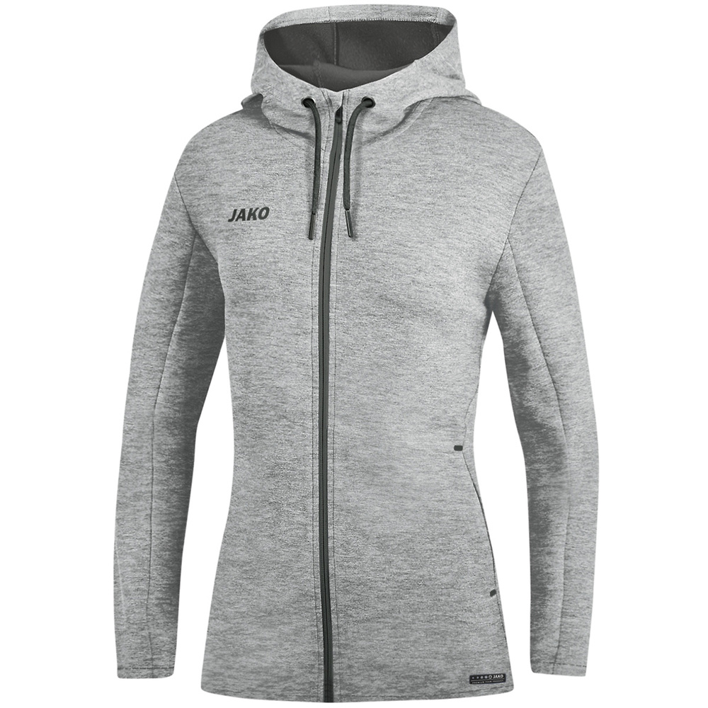 HOODED JACKET JAKO PREMIUM BASICS, LIGHT GREY MELANGE WOMEN. 