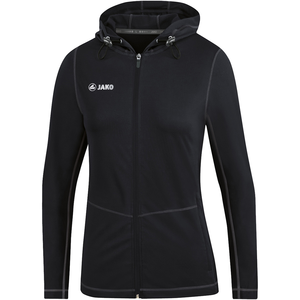 HOODED JACKET JAKO RUN 2.0, BLACK WOMEN. 