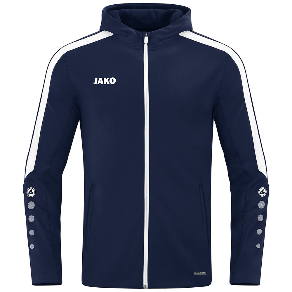 JAKO POWER HOODED JACKET, SEABLUE-WHITE-MEN. 