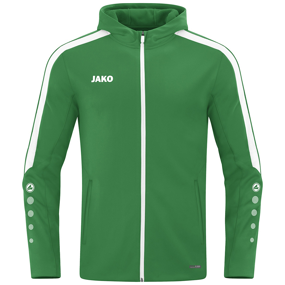 JAKO POWER HOODED JACKET, SPORT GREEN-WHITE KIDS. 