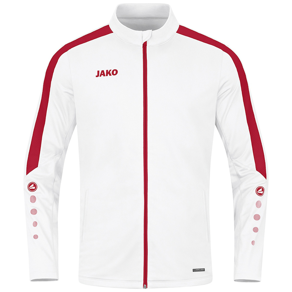 JAKO POWER POLYESTER JACKET, WHITE-RED WOMEN. 