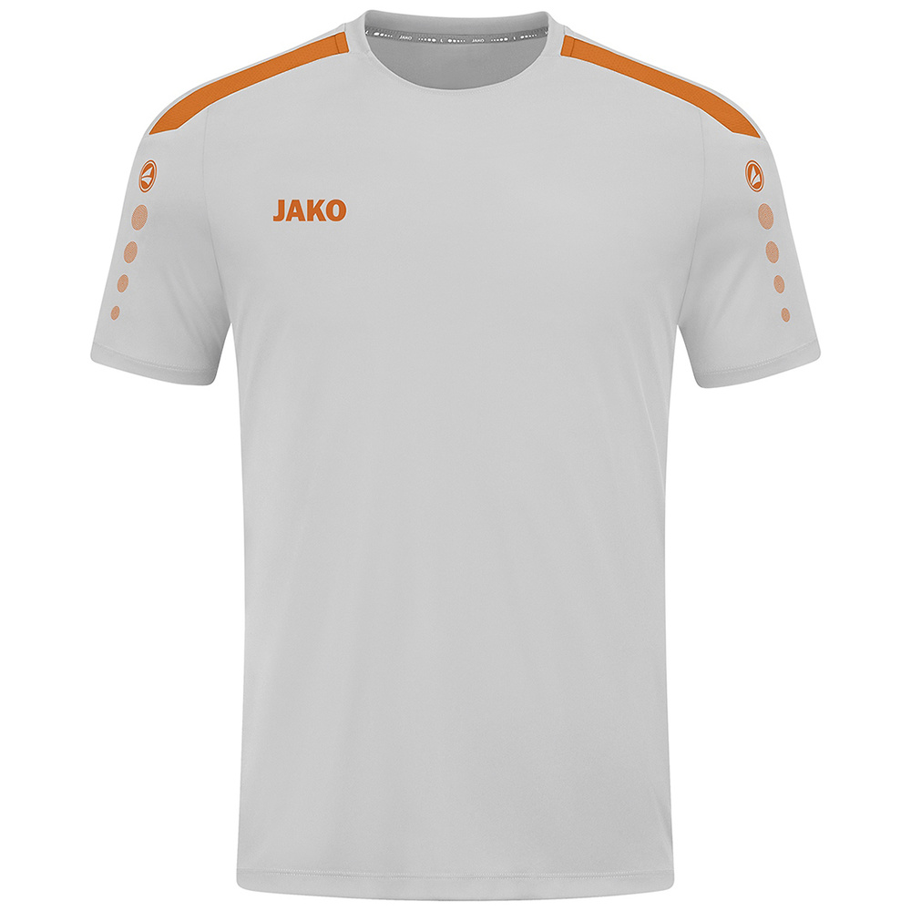 JAKO POWER T-SHIRT SHORT SLEEVE, SOFT GREY-NEON ORANGE KIDS. 