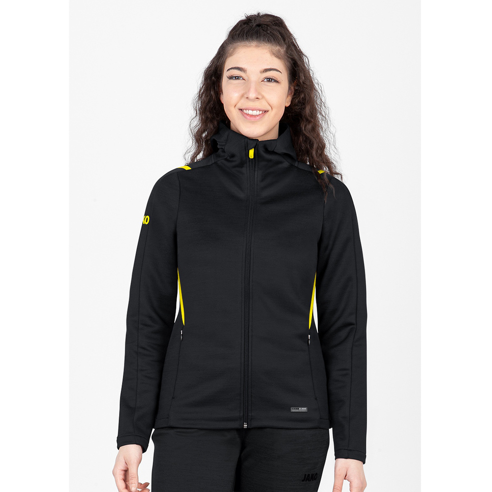 LEISURE JACKET JAKO CHALLENGE WITH HOOD, BLACK MELANGE-CITRO WOMEN. 