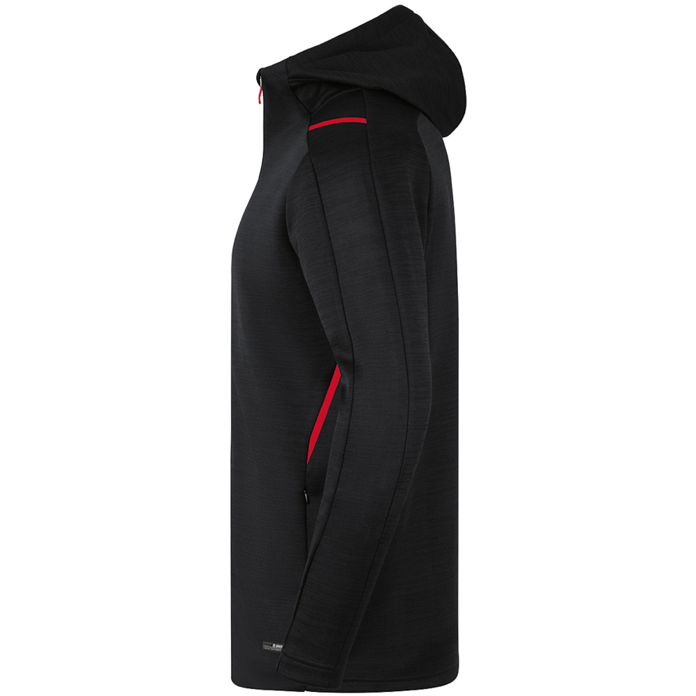 LEISURE JACKET JAKO CHALLENGE WITH HOOD, BLACK MELANGE-RED KIDS. 