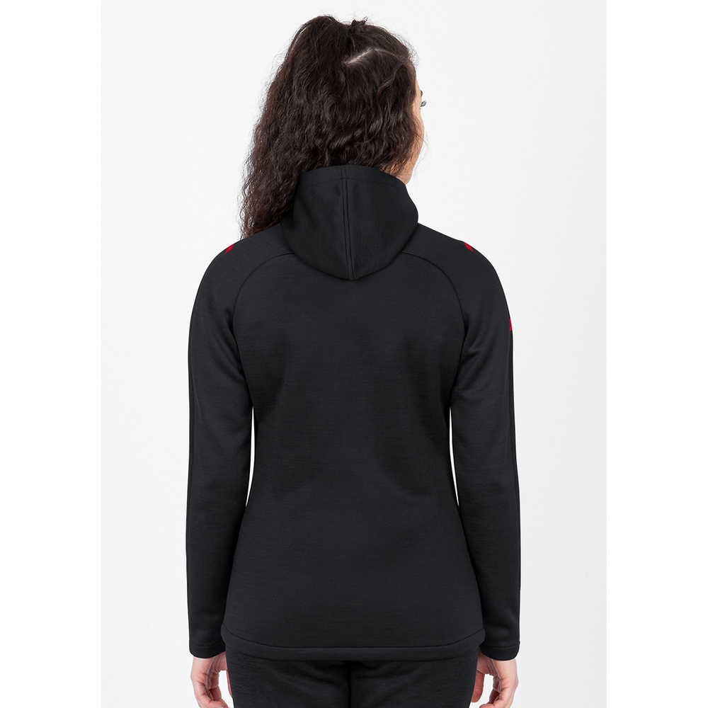 LEISURE JACKET JAKO CHALLENGE WITH HOOD, BLACK MELANGE-RED WOMEN. 