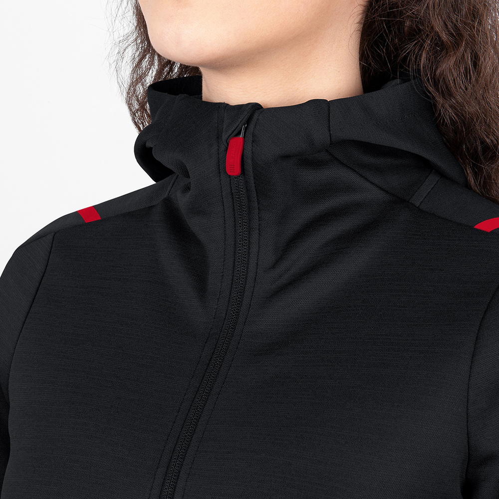 LEISURE JACKET JAKO CHALLENGE WITH HOOD, BLACK MELANGE-RED WOMEN. 