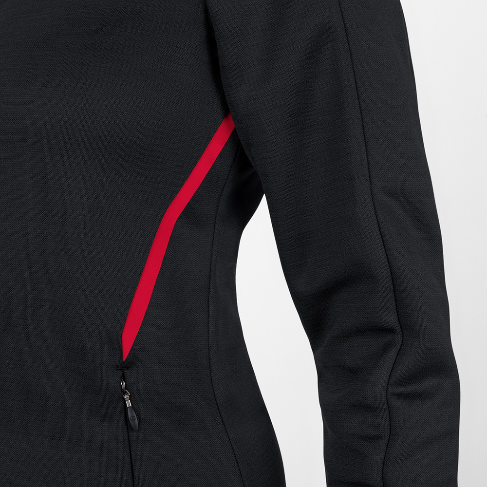 LEISURE JACKET JAKO CHALLENGE WITH HOOD, BLACK MELANGE-RED WOMEN. 