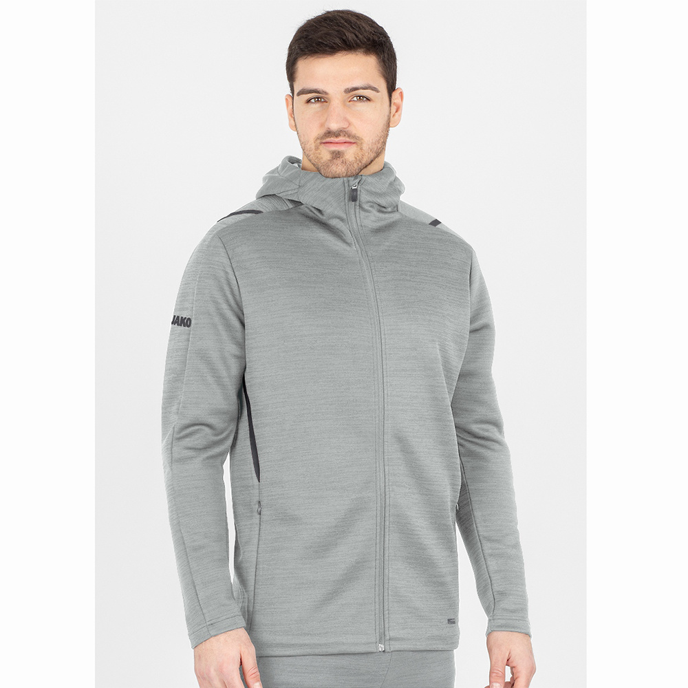 LEISURE JACKET JAKO CHALLENGE WITH HOOD, LIGHT GREY MELANGE-LIGHT ANTHRA MEN. 