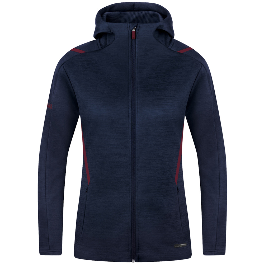 LEISURE JACKET JAKO CHALLENGE WITH HOOD, SEABLUE MELANGE-MAROON WOMEN. 