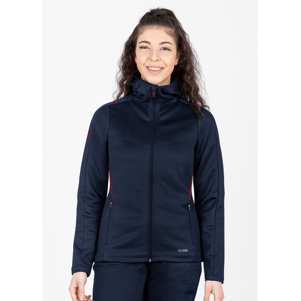 LEISURE JACKET JAKO CHALLENGE WITH HOOD, SEABLUE MELANGE-MAROON WOMEN. 