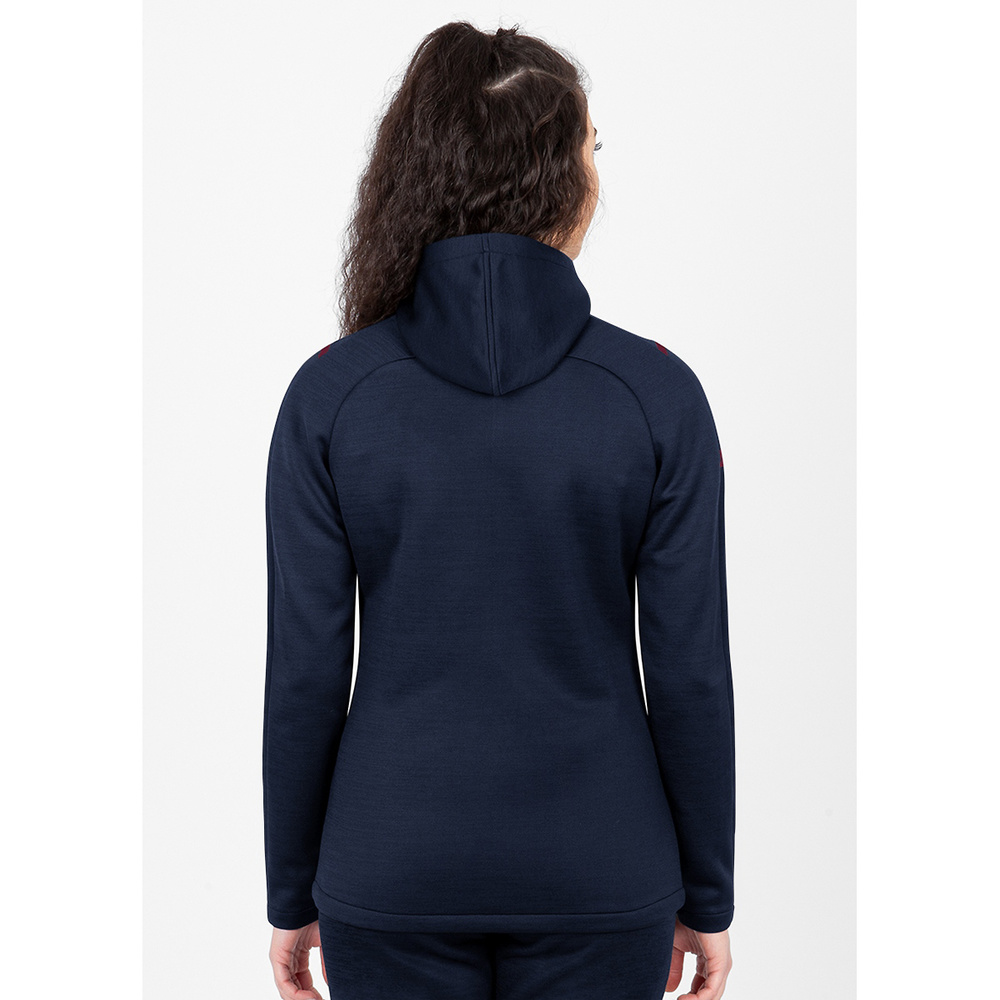 LEISURE JACKET JAKO CHALLENGE WITH HOOD, SEABLUE MELANGE-MAROON WOMEN. 