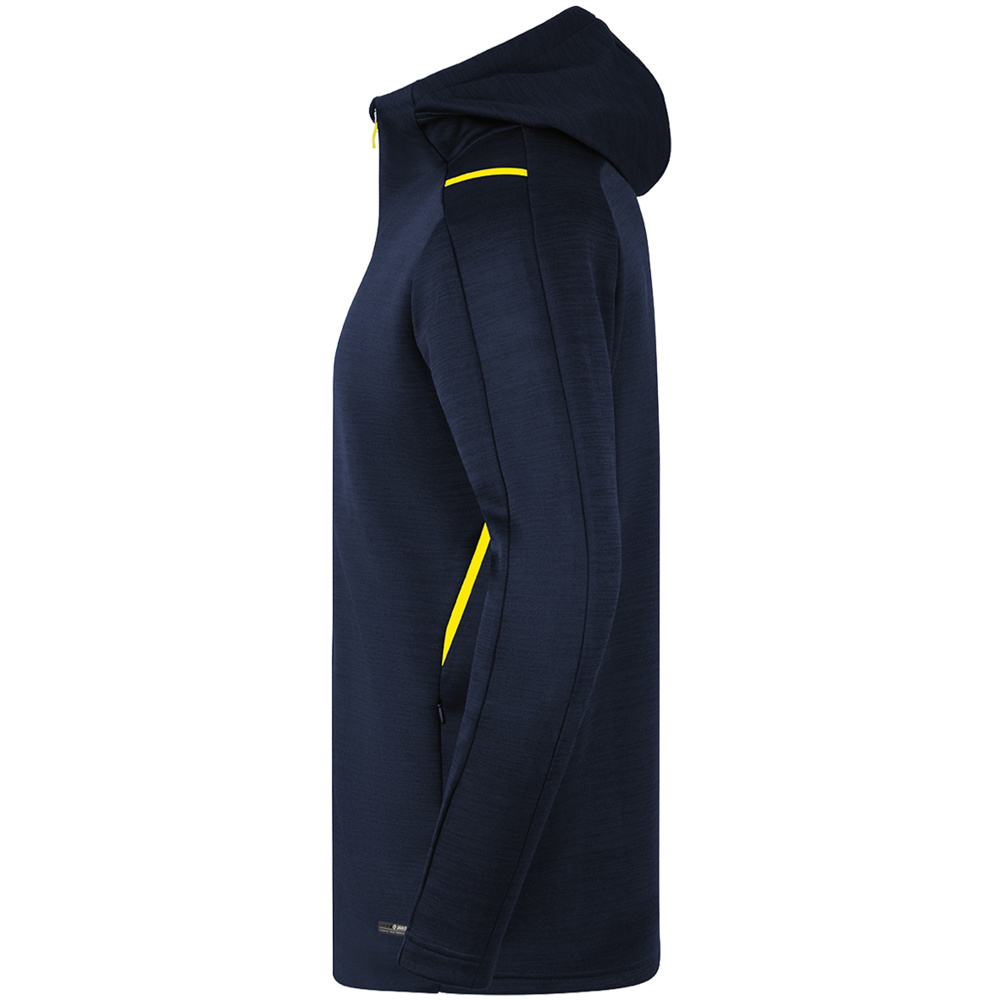 LEISURE JACKET JAKO CHALLENGE WITH HOOD, SEABLUE MELANGE-NEON YELLOW MEN. 