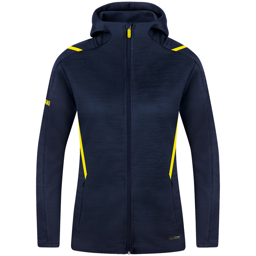 LEISURE JACKET JAKO CHALLENGE WITH HOOD, SEABLUE MELANGE-NEON YELLOW WOMEN. 