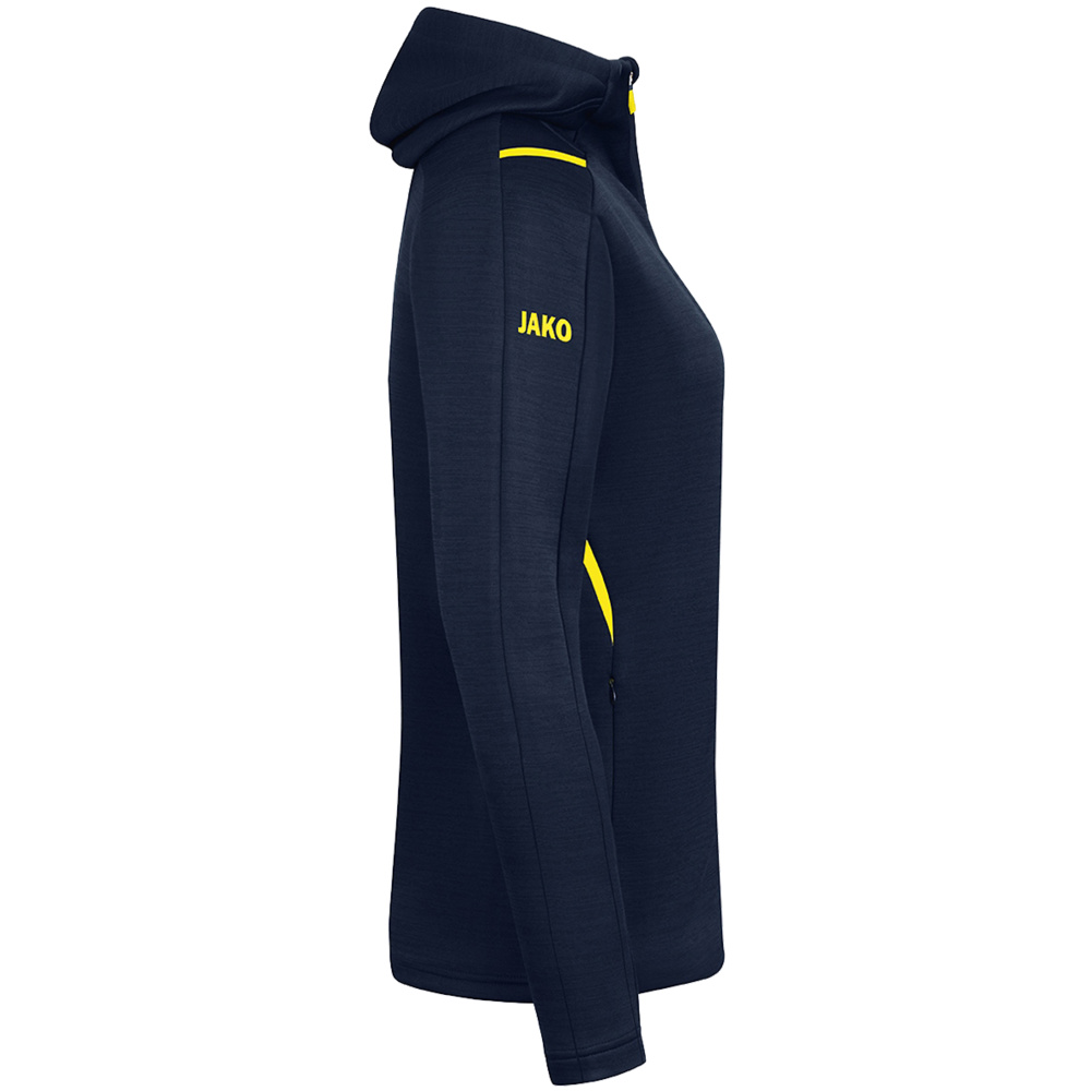 LEISURE JACKET JAKO CHALLENGE WITH HOOD, SEABLUE MELANGE-NEON YELLOW WOMEN. 