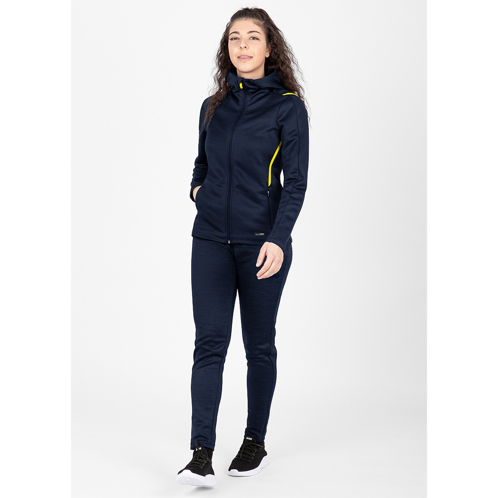 LEISURE JACKET JAKO CHALLENGE WITH HOOD, SEABLUE MELANGE-NEON YELLOW WOMEN. 