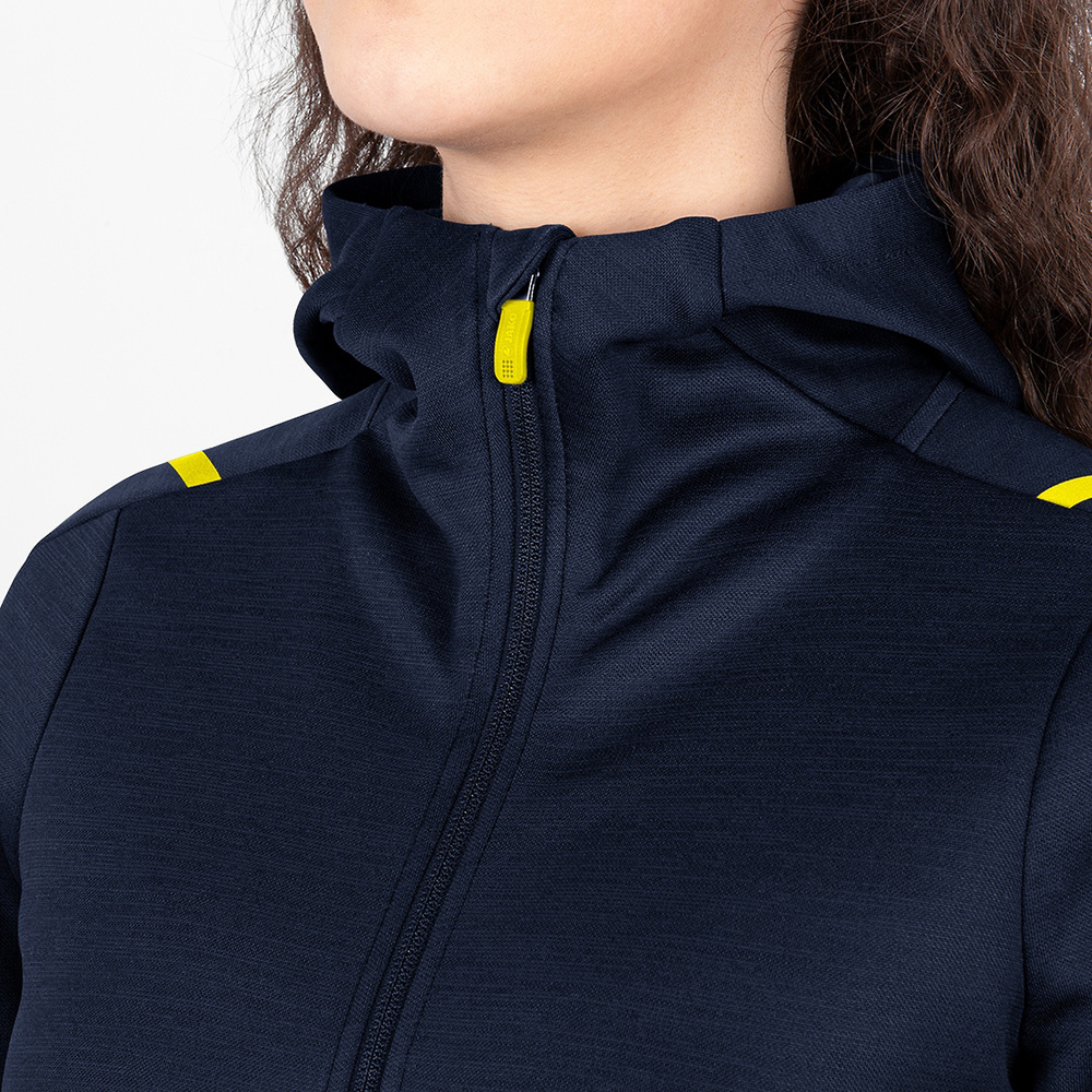 LEISURE JACKET JAKO CHALLENGE WITH HOOD, SEABLUE MELANGE-NEON YELLOW WOMEN. 