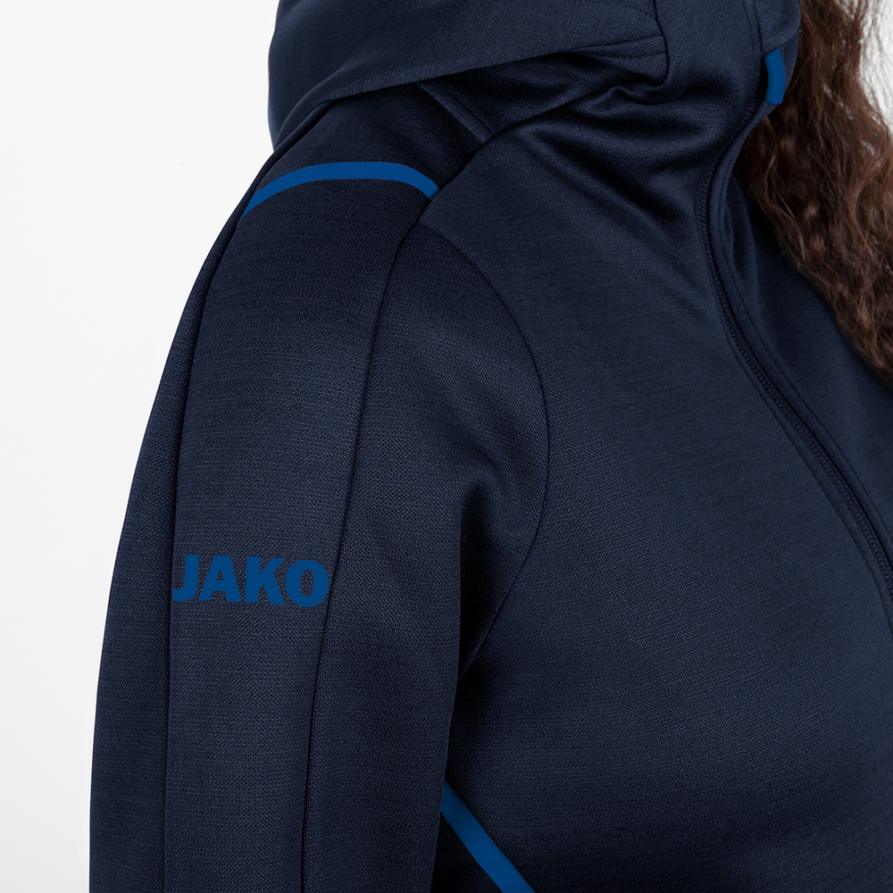 LEISURE JACKET JAKO CHALLENGE WITH HOOD, SEABLUE MELANGE-ROYAL WOMEN. 