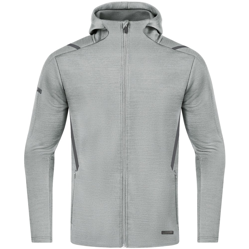 LEISURE JACKET JAKO CHALLENGE WITH HOOD, STONE GREY MELANGE-BLACK KIDS. 