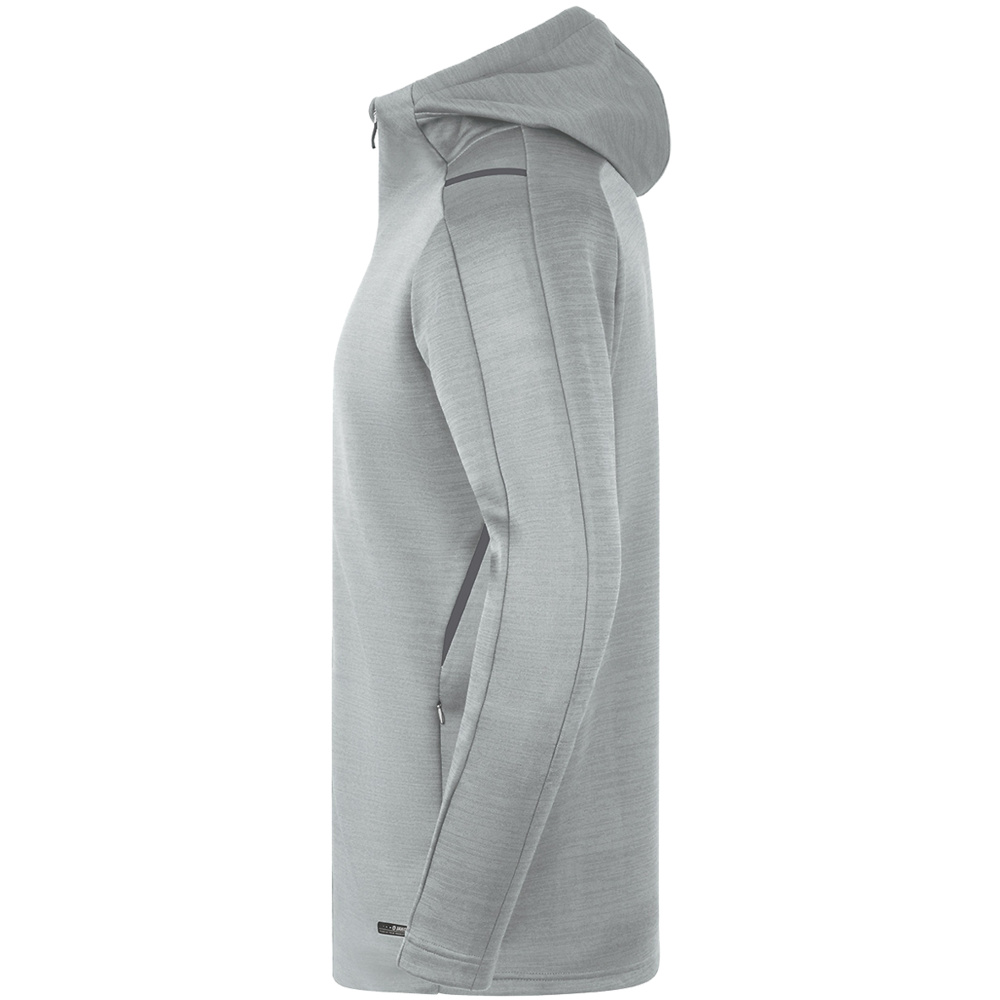 LEISURE JACKET JAKO CHALLENGE WITH HOOD, STONE GREY MELANGE-BLACK KIDS. 