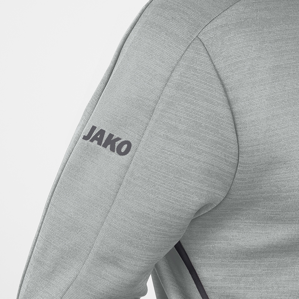 LEISURE JACKET JAKO CHALLENGE WITH HOOD, STONE GREY MELANGE-BLACK KIDS. 