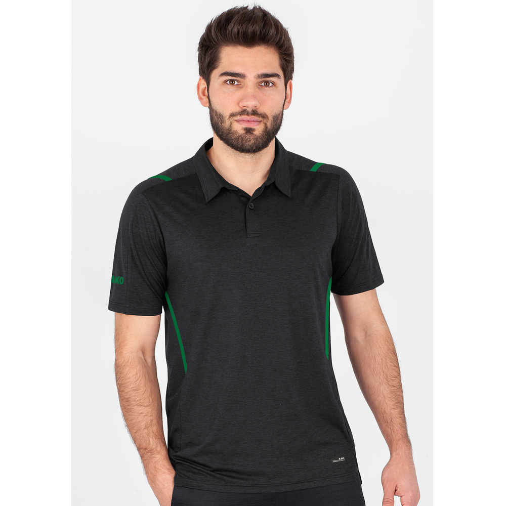 POLO JAKO CHALLENGE, BLACK MELANGE-SPORT GREEN MEN. 