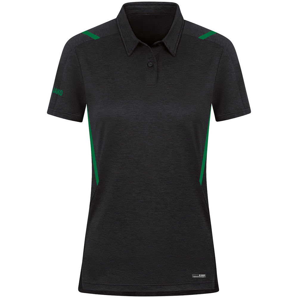 POLO JAKO CHALLENGE, BLACK MELANGE-SPORT GREEN WOMEN. 