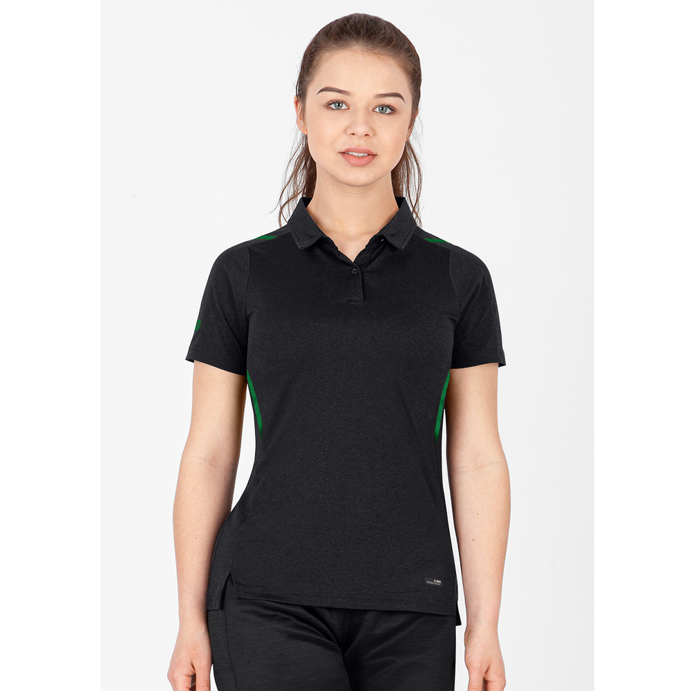 POLO JAKO CHALLENGE, BLACK MELANGE-SPORT GREEN WOMEN. 