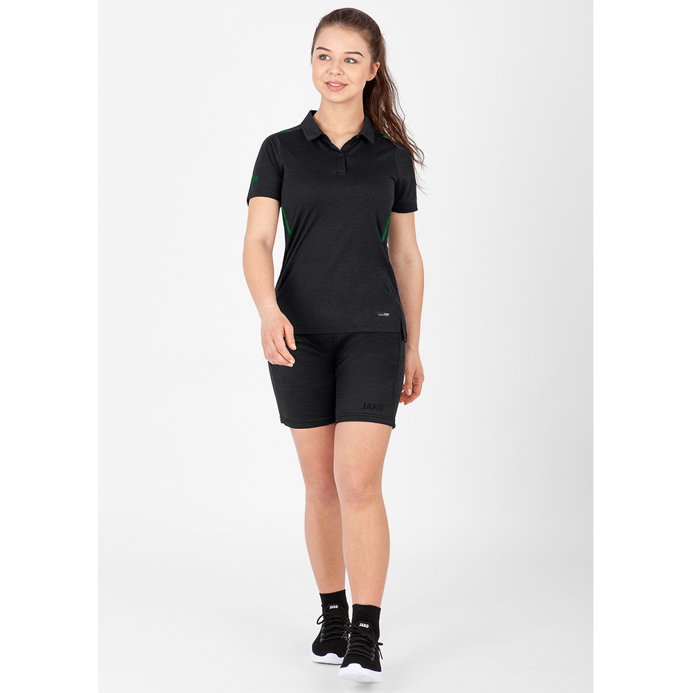 POLO JAKO CHALLENGE, BLACK MELANGE-SPORT GREEN WOMEN. 