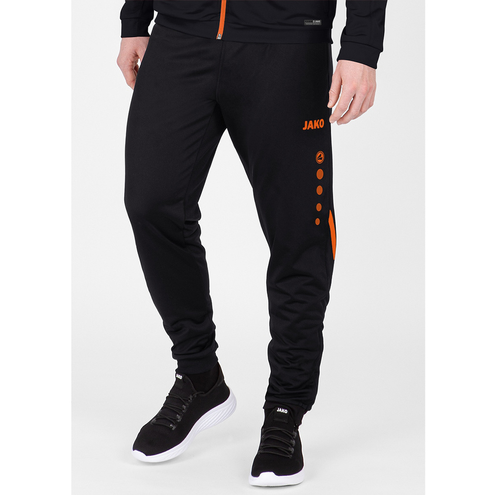 POLYESTER TROUSERS JAKO CHALLENGE, BLACK-NEON ORANGE MEN. 