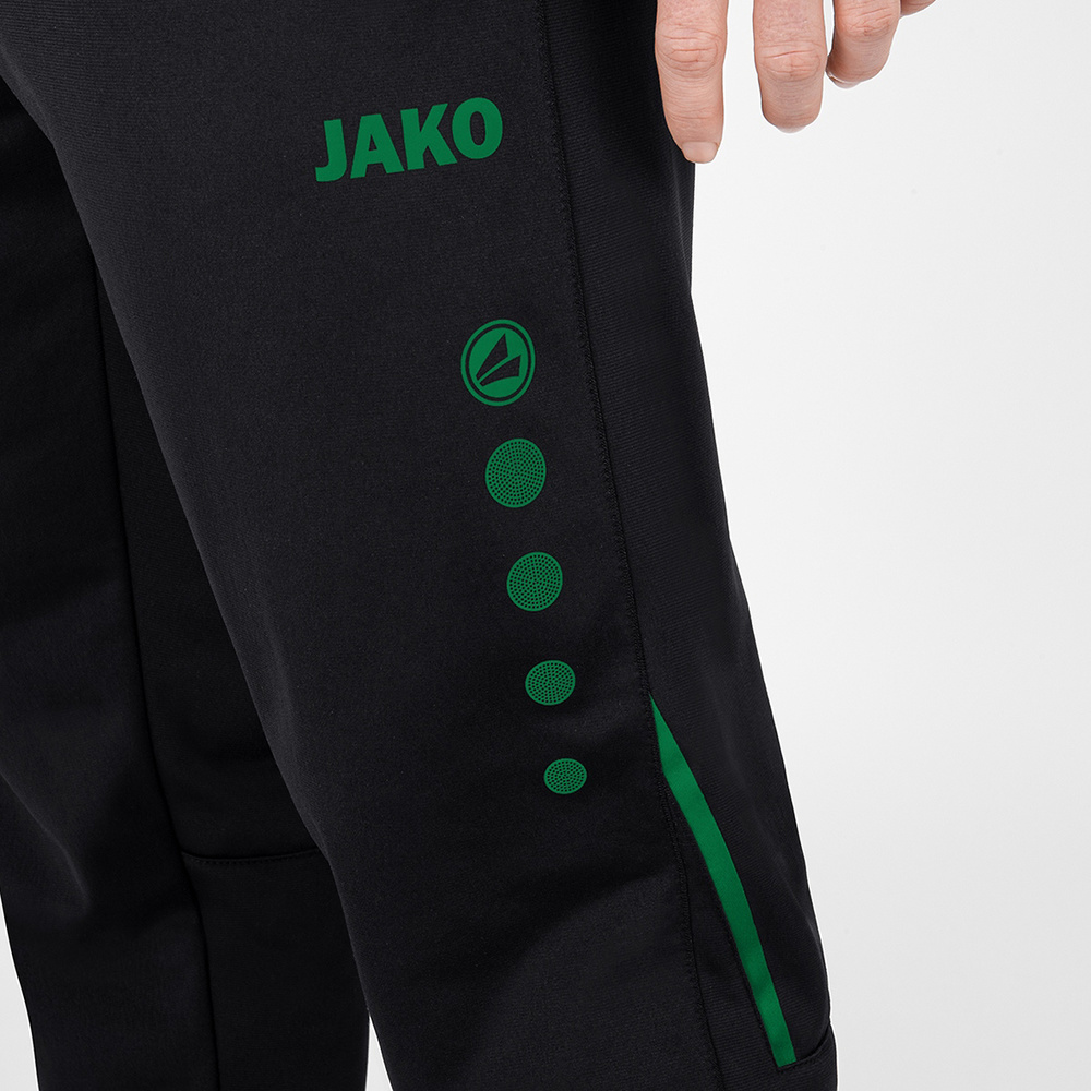 POLYESTER TROUSERS JAKO CHALLENGE, BLACK-SPORT. GREEN MEN. 