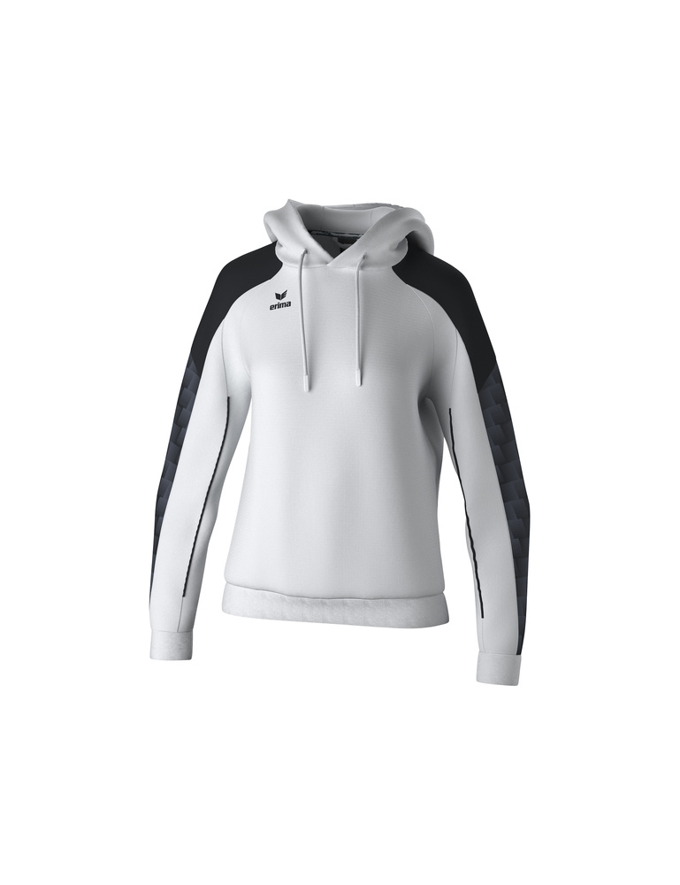 SUDADERA ERIMA EVO STAR CON CAPUCHA, BLANCO-NEGRO-MUJER 