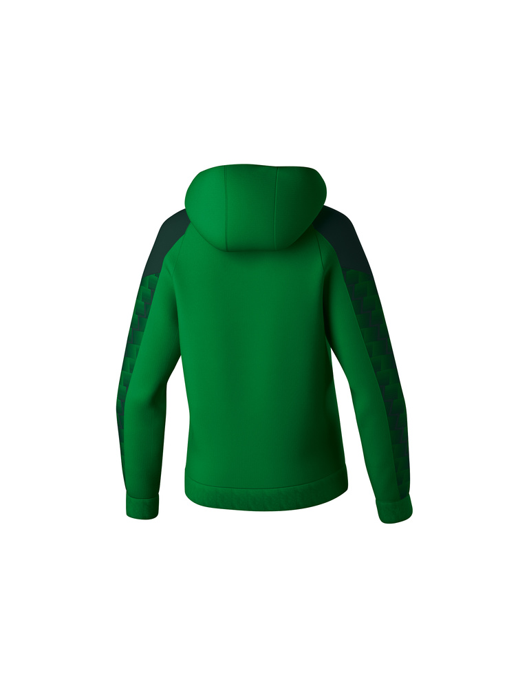 SUDADERA ERIMA EVO STAR CON CAPUCHA, ESMERALDA-VERDE PINO-MUJER 