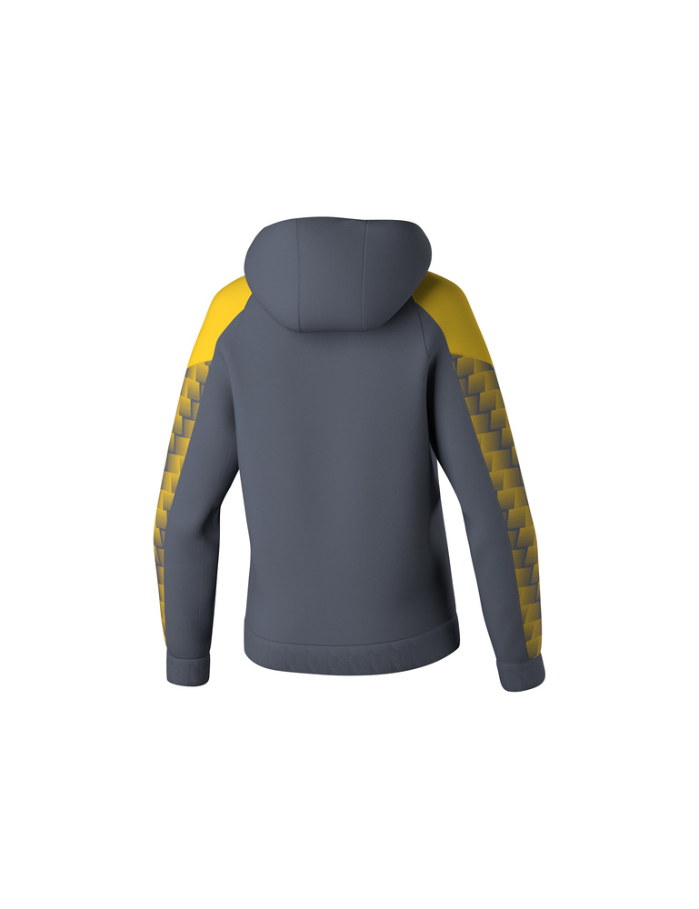 SUDADERA ERIMA EVO STAR CON CAPUCHA, GRIS PIZARRA-AMARILLO-MUJER 