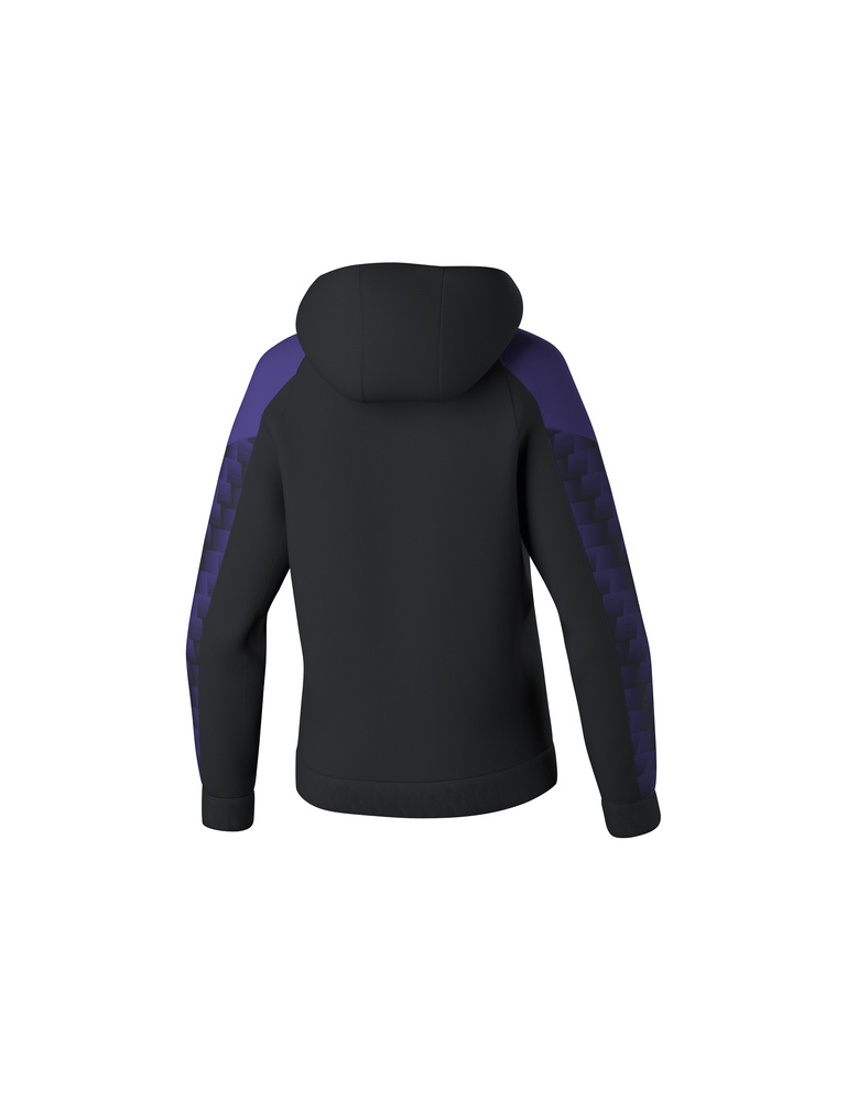 SUDADERA ERIMA EVO STAR CON CAPUCHA, NEGRO-VIOLETA-MUJER 