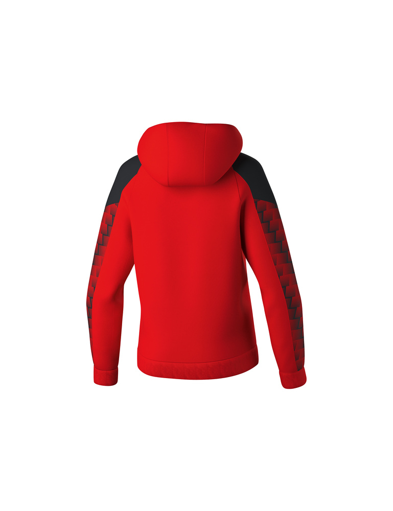 SUDADERA ERIMA EVO STAR CON CAPUCHA, ROJO-NEGRO-MUJER 