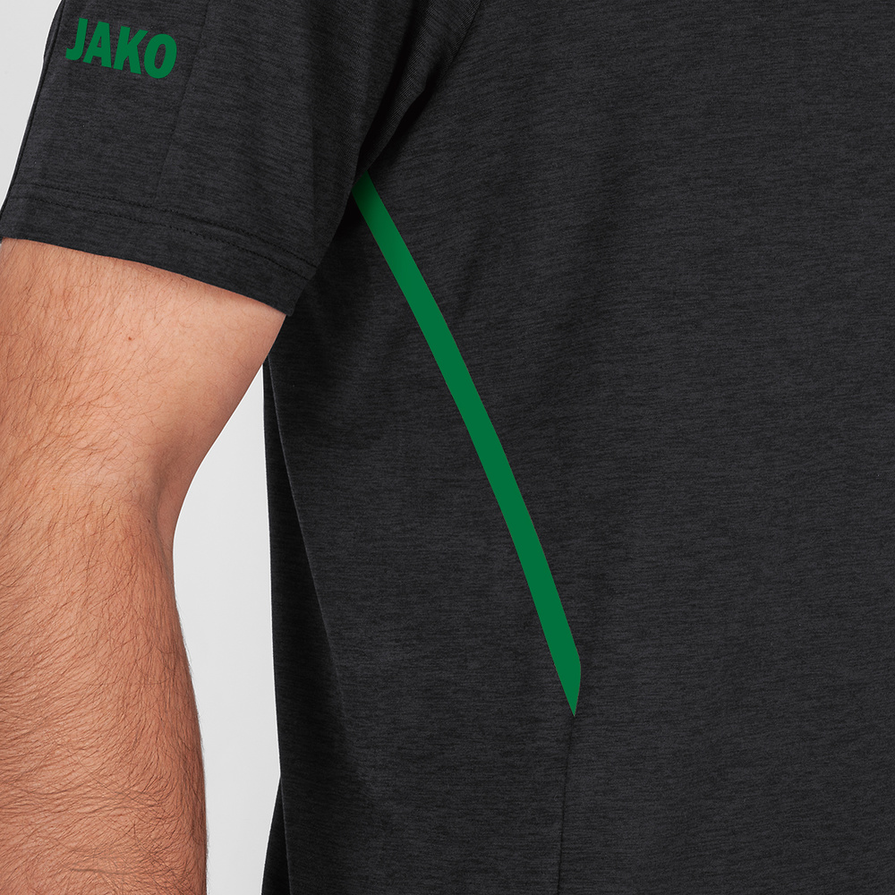 T-SHIRT JAKO CHALLENGE, BLACK MELANGE-SPORT GREEN KIDS. 