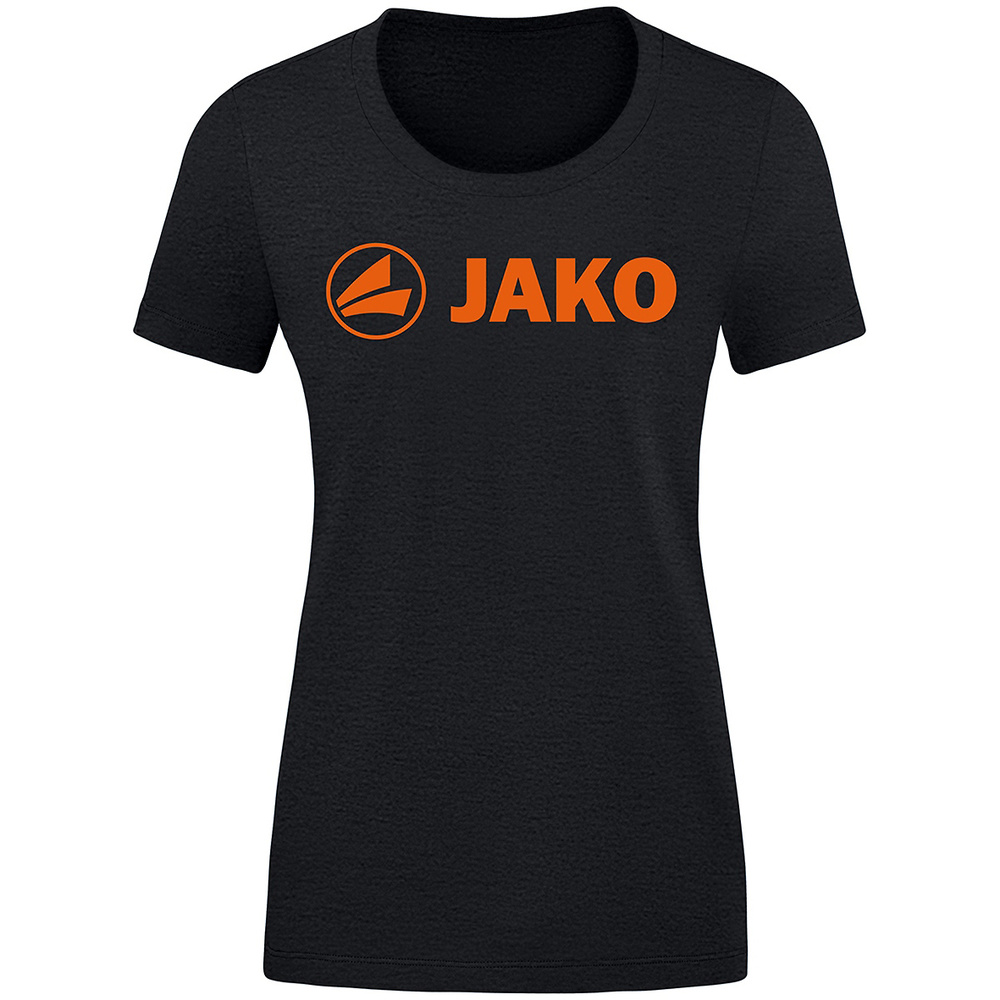 T-SHIRT JAKO PROMO, BLACK MELANGE-NEON ORANGE WOMEN. 