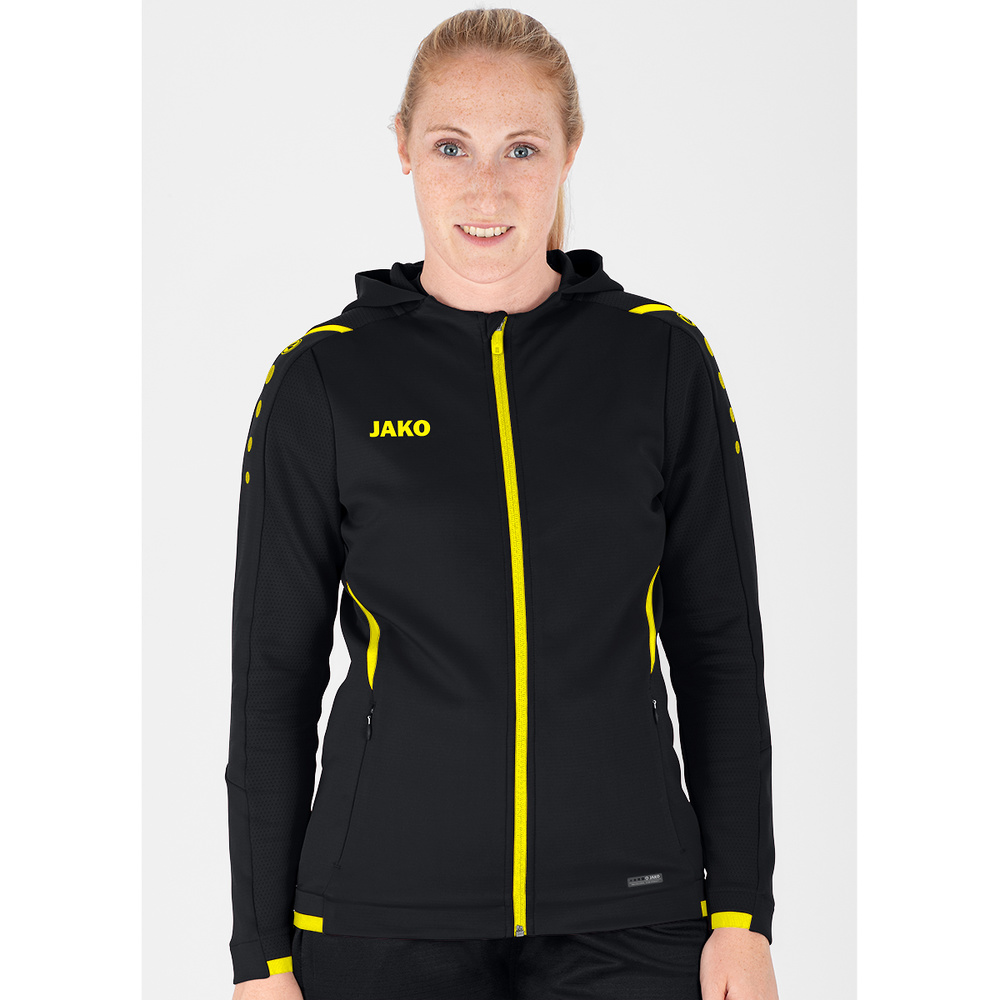 TRAINING JACKET JAKO CHALLENGE WITH HOOD, BLACK-CITRO WOMEN. 