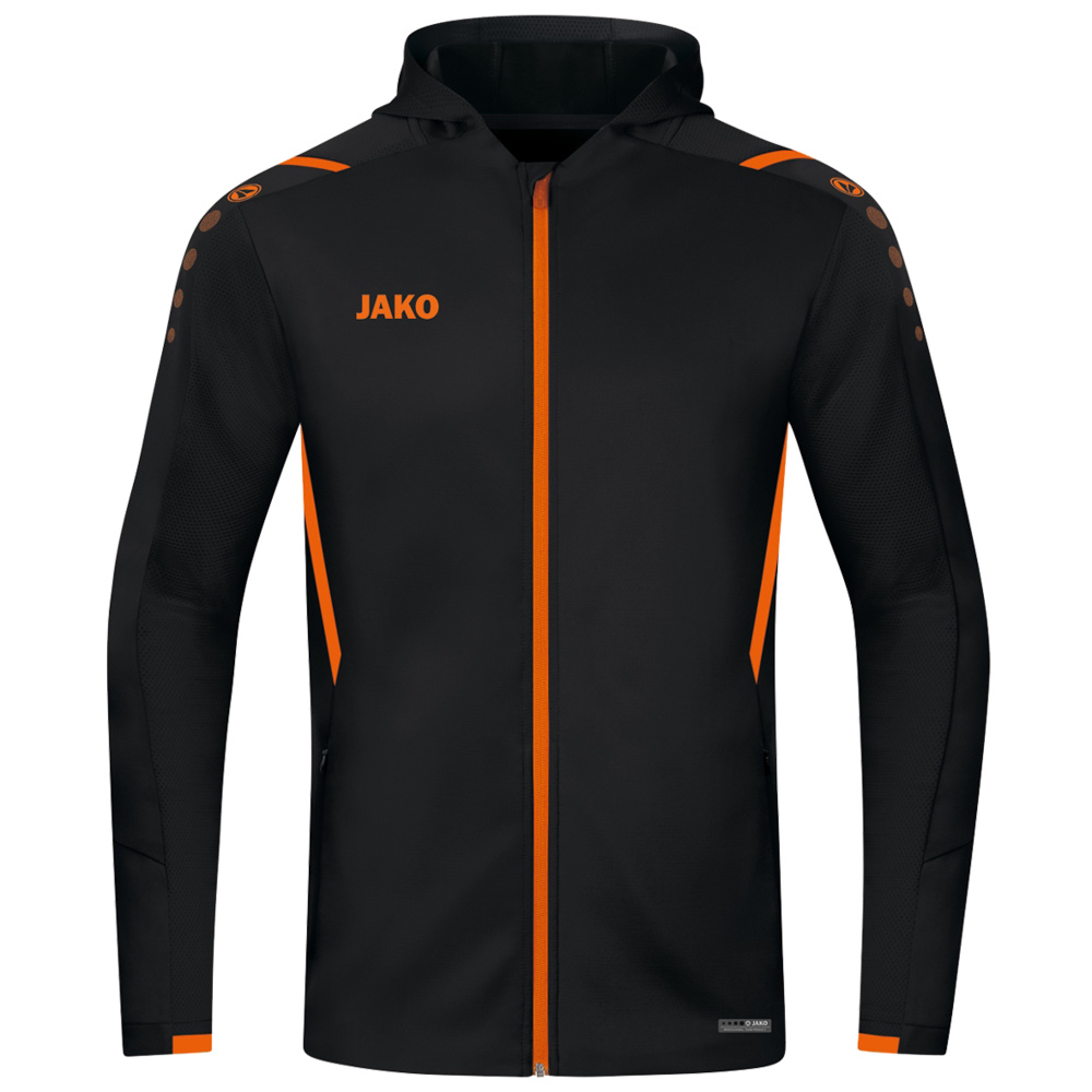 TRAINING JACKET JAKO CHALLENGE WITH HOOD, BLACK-NEON ORANGE KIDS. 