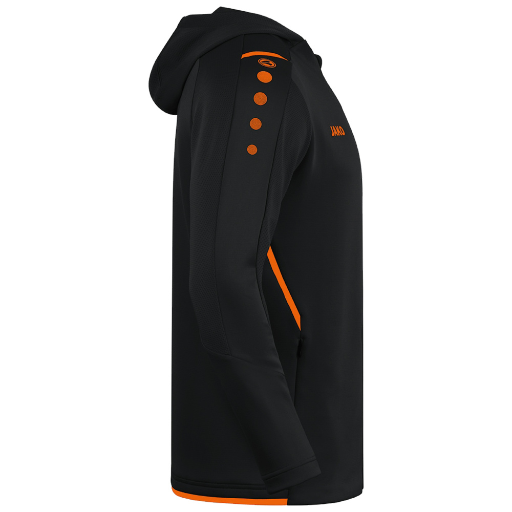 TRAINING JACKET JAKO CHALLENGE WITH HOOD, BLACK-NEON ORANGE KIDS. 