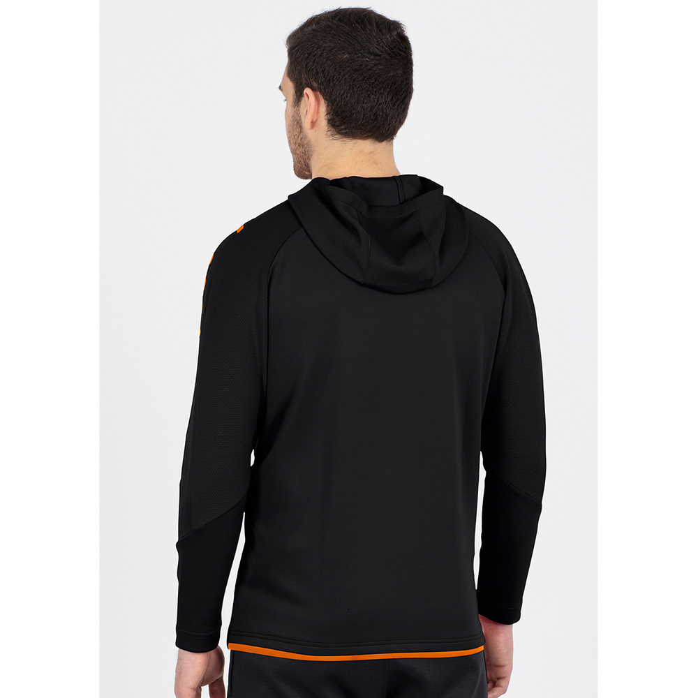 TRAINING JACKET JAKO CHALLENGE WITH HOOD, BLACK-NEON ORANGE KIDS. 